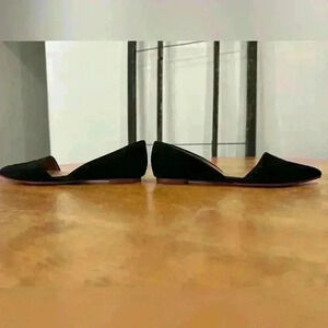 J Crew black suede leather d’orsay flat slip on shoes sz 7